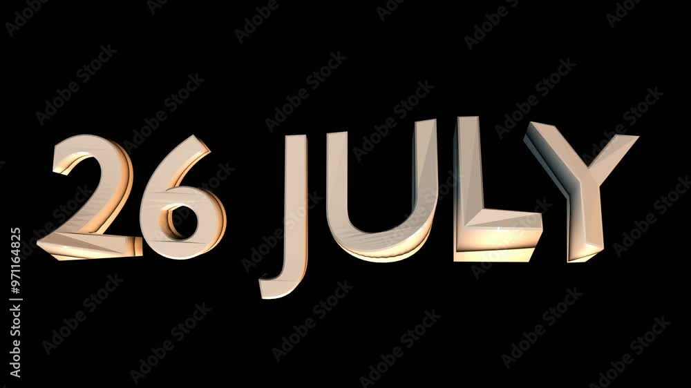 26 July animation for calendar concept isolated on black background 26 July animation for calendar concept isolated on black background