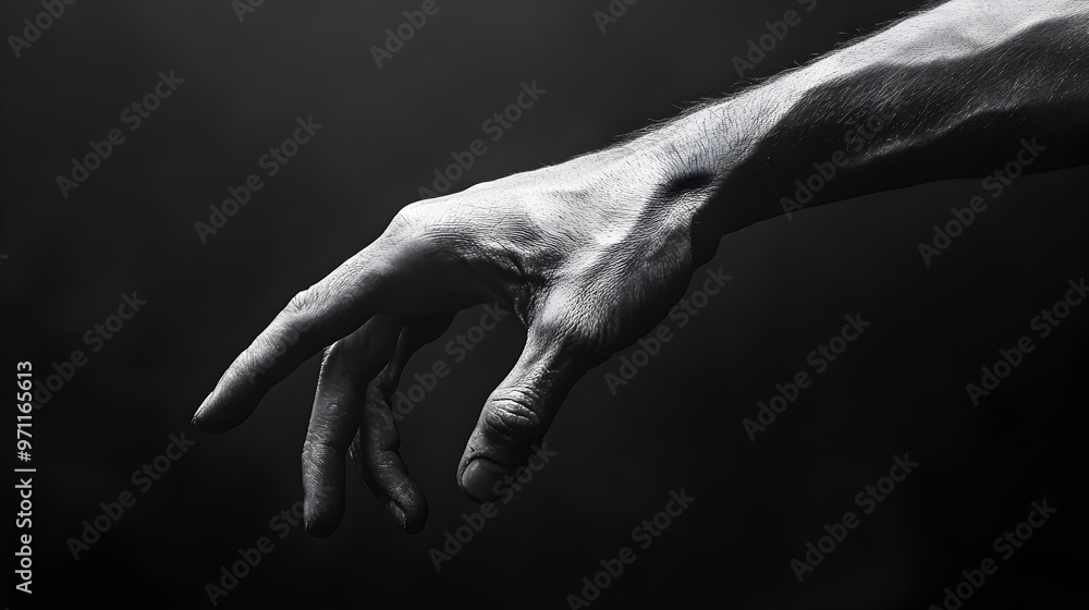 Fototapeta premium Masculine Hand with Muscular Grip Showcasing Strength and Power in Monochrome