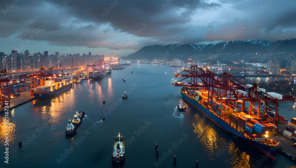 Naklejka premium Freight transport import and export terminal