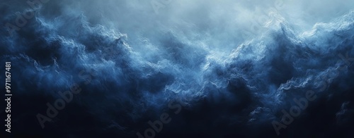 Deep blue and black abstract texture with misty overlays, capturing the depth and mystery of the ocean or a night sky The image should be rich and atmospheric