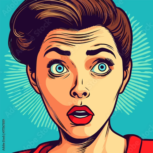 Face of an admiring or surprised woman. Retro pop art comic style. Vector illustration.