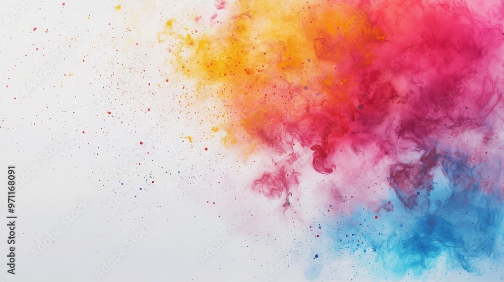 The image features an abstract splash of colors blending seamlessly from red and pink hues on the left to vibrant orange and yellow tones on the right, fading into light blue towards the bottom. The image features an abstract splash of colors blending seamlessly from red and pink hues on the left to vibrant orange and yellow tones on the right, fading into light blue towards the bottom.