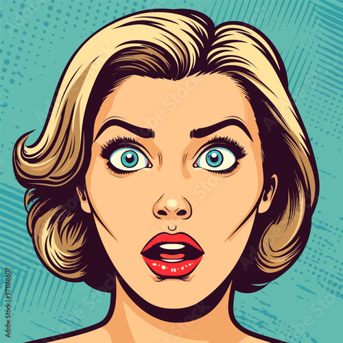 Face of an admiring or surprised woman. Retro pop art comic style. Vector illustration.