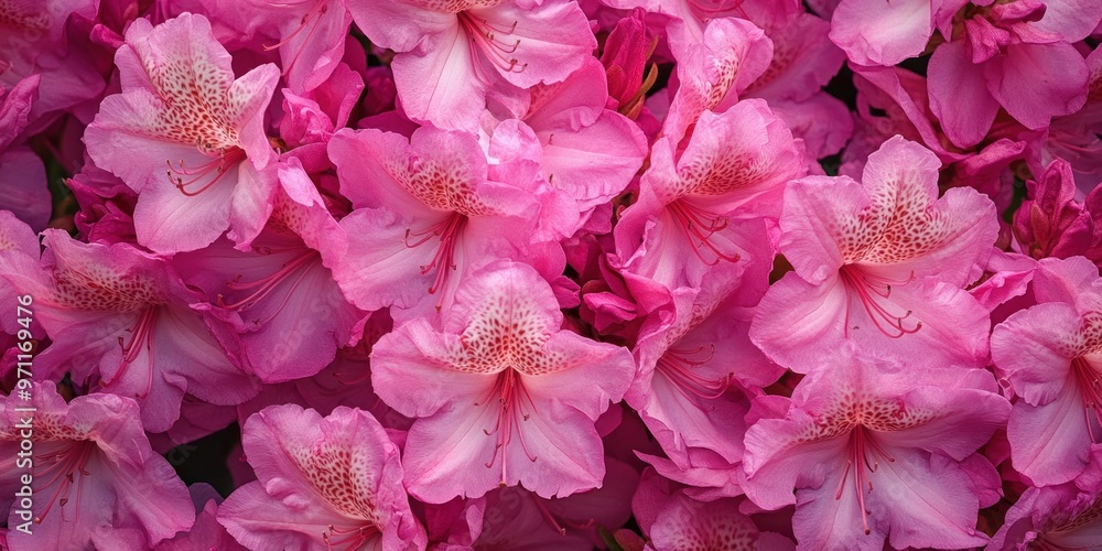A vibrant display of pink azalea flowers creating a lush, colorful floral arrangement. A vibrant display of pink azalea flowers creating a lush, colorful floral arrangement.