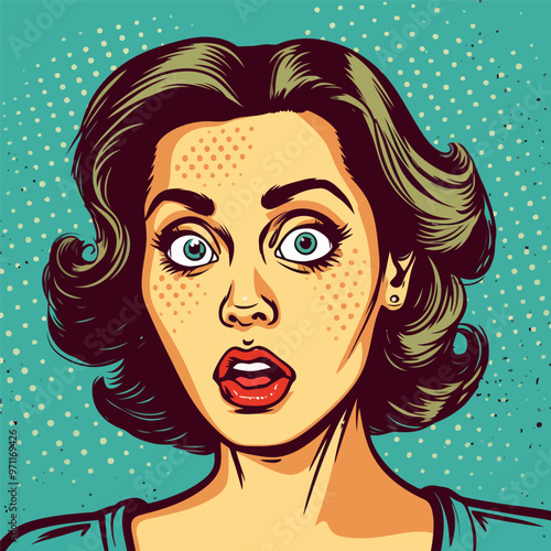 Face of an admiring or surprised woman. Retro pop art comic style. Vector illustration.