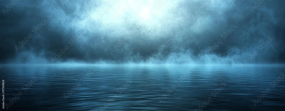 Obraz premium Deep, moody blue background with misty overlays, evoking the mystery and depth of a night sea The texture should be both calming and intriguing