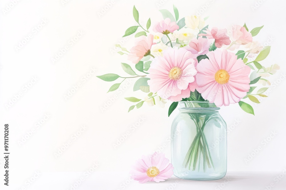 A beautiful bouquet of pastel flowers arranged in a glass jar, perfect for home decor and floral inspiration. A beautiful bouquet of pastel flowers arranged in a glass jar, perfect for home decor and floral inspiration.
