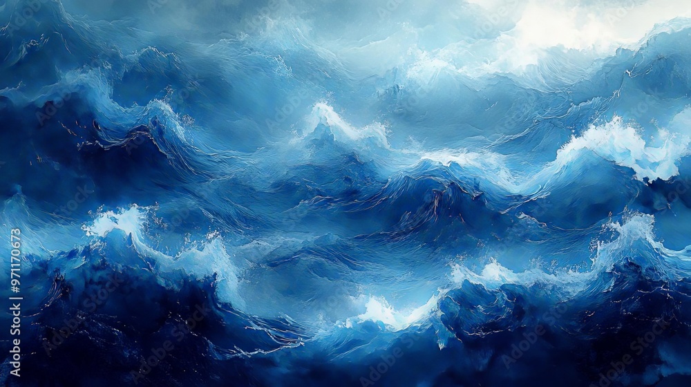 Gentle waves of deep blue watercolor with white highlights Gentle waves of deep blue watercolor with white highlights