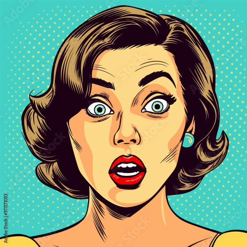 Face of an admiring or surprised woman. Retro pop art comic style. Vector illustration.
