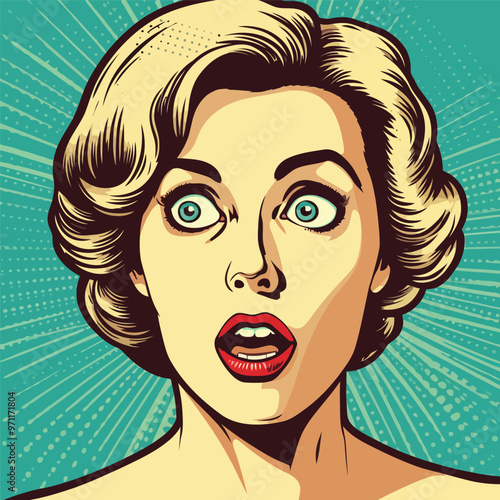 Face of an admiring or surprised woman. Retro pop art comic style. Vector illustration.