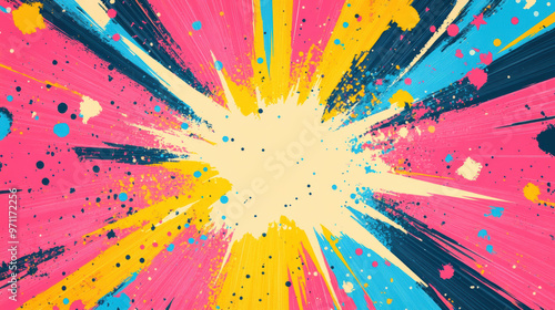 Vibrant abstract pop art background bursting with energetic colors and dynamic brush strokes. Perfect for creative design projects and graphic artwork.
