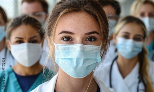 A group of healthcare professionals wearing masks, emphasizing teamwork and safety.