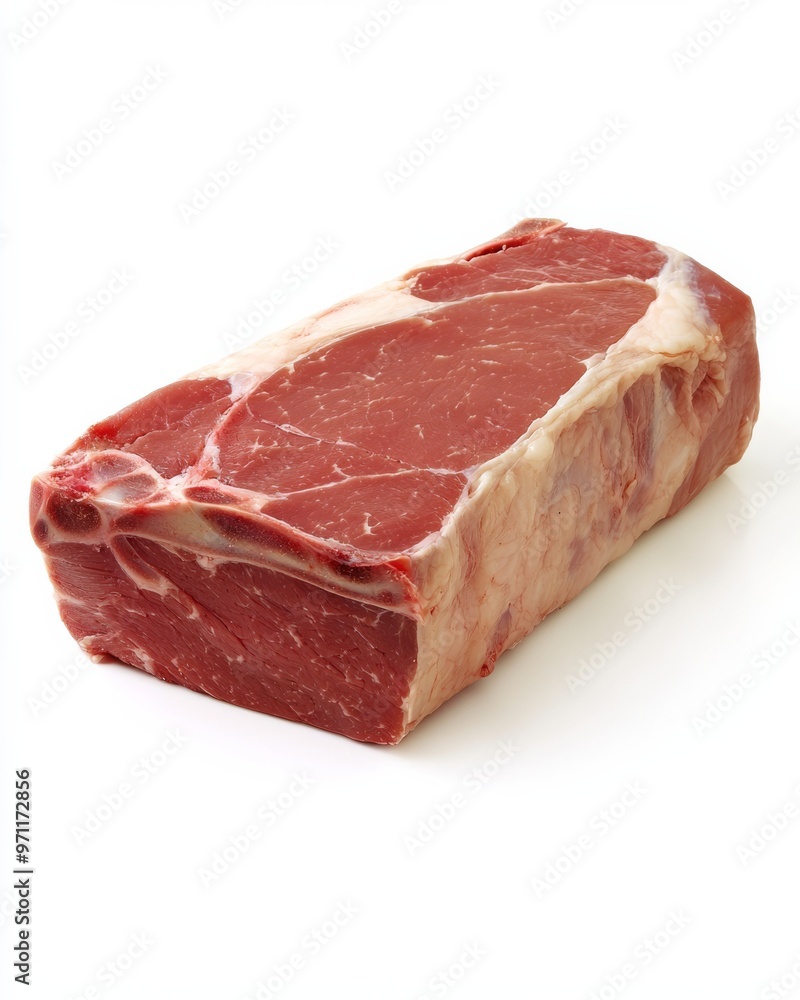 Fresh pork loin with marbling, white background Fresh pork loin with marbling, white background