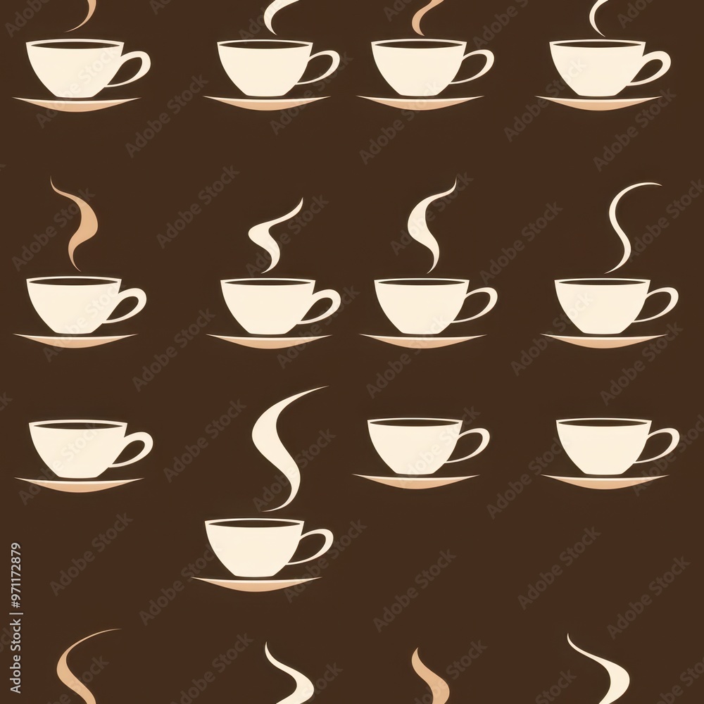 Seamless Pattern of Steaming Coffee Cup Silhouettes on Espresso Brown Background
Seamless Pattern of Steaming Coffee Cup Silhouettes on Espresso Brown Background