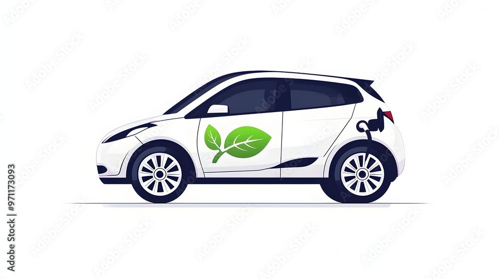 Minimalist Electric Car with Green Leaf Symbol - Eco-Friendly Transportation Design Minimalist Electric Car with Green Leaf Symbol - Eco-Friendly Transportation Design