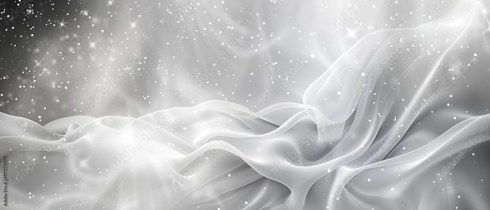 A white fabric with a pattern of stars and snowflakes. The image has a dreamy, ethereal quality to it A white fabric with a pattern of stars and snowflakes. The image has a dreamy, ethereal quality to it