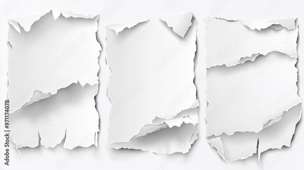 Fototapeta premium Three torn pieces of paper with white writing on them