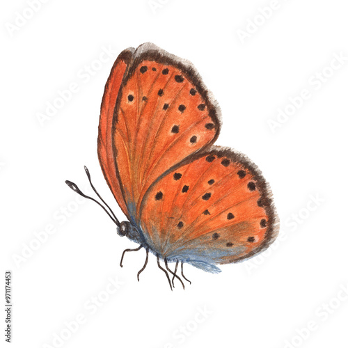 Foto Watercolor sitting orange scarce copper butterfly