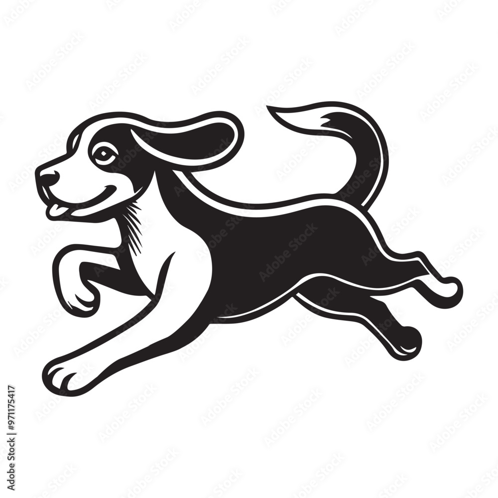 Fototapeta premium Beagle Outline Design - Cute Beagle Dog Vector illustration in black and white 