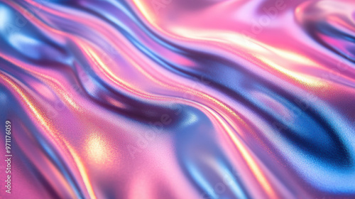 Abstract iridescent liquid metal texture with vibrant pink, blue, and gold hues, creating a mesmerizing and futuristic background.