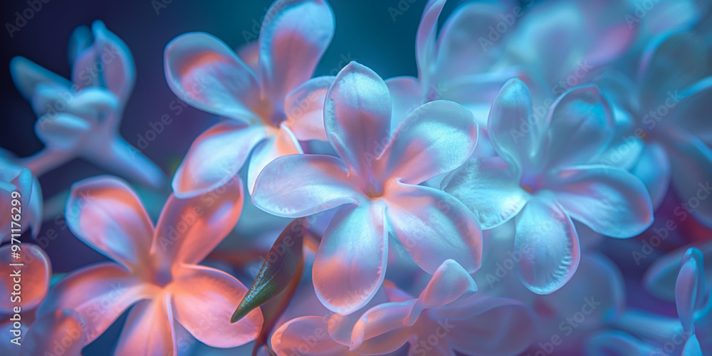 Fototapeta premium Ethereal CloseUp of Delicate Flowers in Soft Pink and Blue Lighting