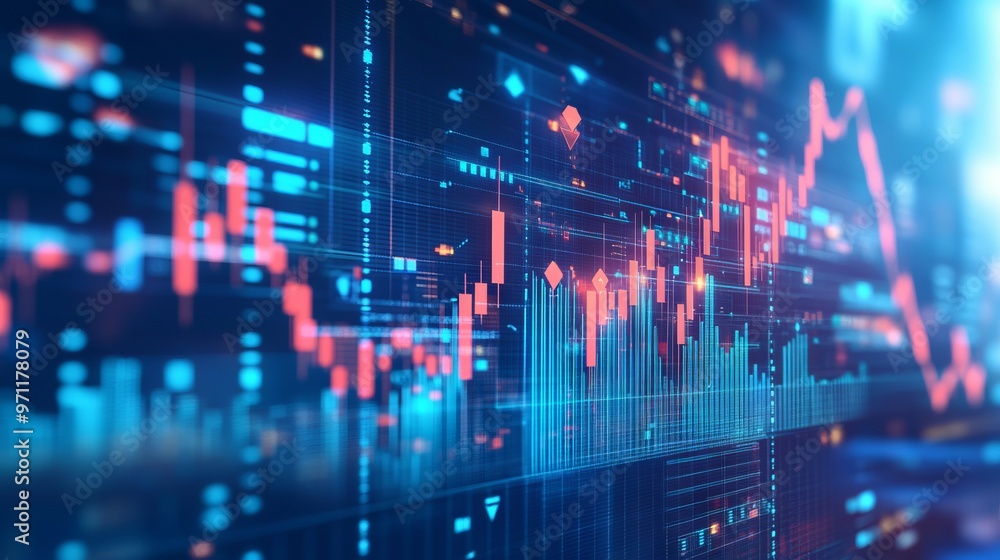 Blue Background with Upward Arrows and Growing Stock Market Graphs. AI generated illustration Blue Background with Upward Arrows and Growing Stock Market Graphs. AI generated illustration