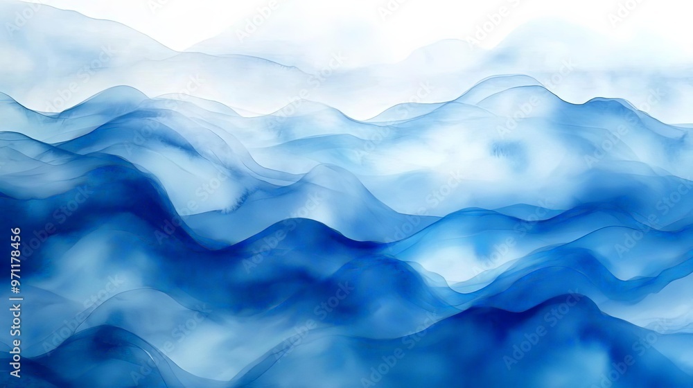 Soft watercolor waves in deep blue and white, creating a serene, peaceful background texture with smooth flow and movement Soft watercolor waves in deep blue and white, creating a serene, peaceful background texture with smooth flow and movement