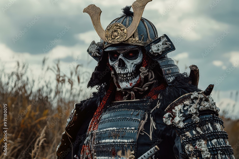 Epic Samurai Warrior in Skull Mask - Dark Fantasy Character Design for Gaming, Film, and Halloween Epic Samurai Warrior in Skull Mask - Dark Fantasy Character Design for Gaming, Film, and Halloween