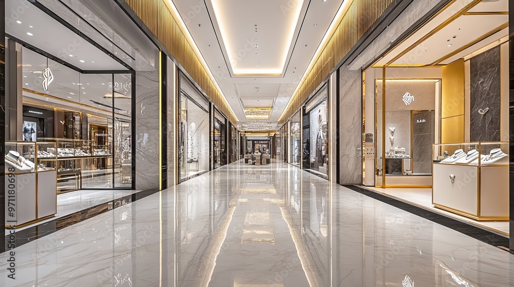 Modern Luxury Fashion Mall Interior with Jewelry and Stores, Wide Marble Corridor. AI generated illustration Modern Luxury Fashion Mall Interior with Jewelry and Stores, Wide Marble Corridor. AI generated illustration