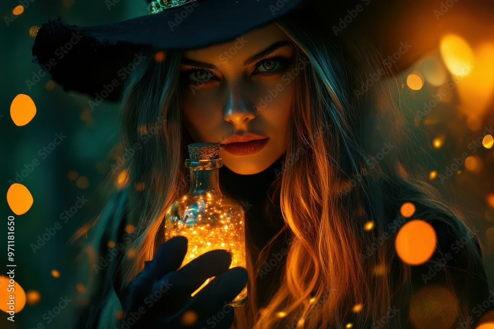 Enchanting Young Woman with Magical Bottle in Dark Forest - Mystical Fantasy Aesthetic for Creative Projects - Halloween Enchanting Young Woman with Magical Bottle in Dark Forest - Mystical Fantasy Aesthetic for Creative Projects - Halloween