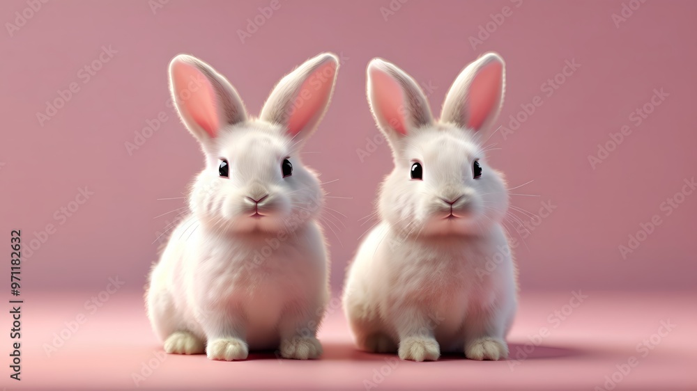 cute bunny couple in a pastel pink cute bunny couple in a pastel pink