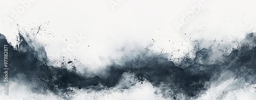 White watercolor background with dark gray and black accents, creating a soft, flowing texture that feels both modern and organic The image should be elegant and understated