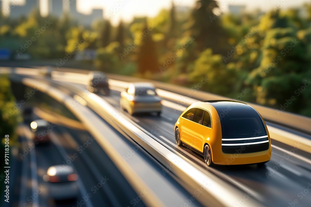 A dynamic scene of modern cars navigating a city highway, showcasing innovation and eco-friendliness in urban transport. A dynamic scene of modern cars navigating a city highway, showcasing innovation and eco-friendliness in urban transport.