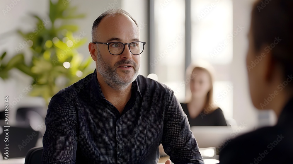 Obraz premium Middle-Aged Professional Receiving Constructive Feedback in Modern Office Setting