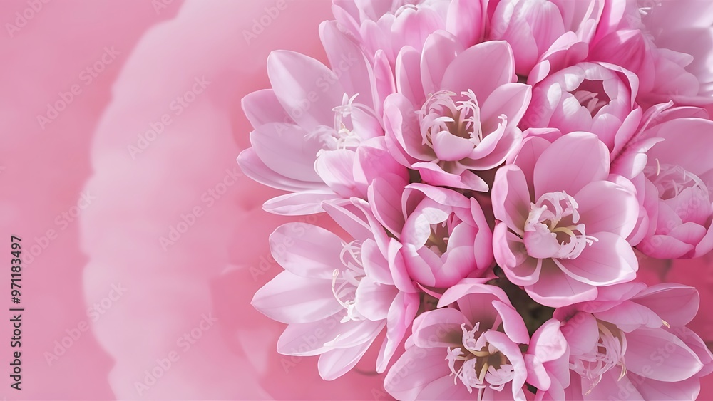 Top view of beautiful tender blooming eustoma flowers isolated on pink background Top view of beautiful tender blooming eustoma flowers isolated on pink background
