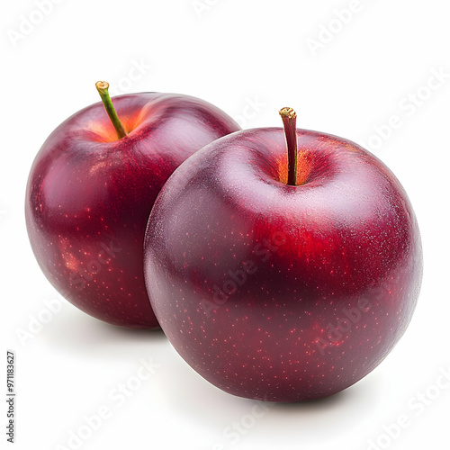 Close-up view of fresh pluot isolated on white background photo