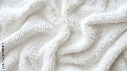 Close-Up of White Plush Towel Texture with Fluffy Folds, Spa and Beauty Salon Concept. AI generated illustration