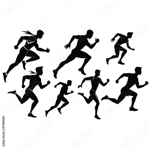 Wallpaper Mural Running Athlete Silhouettes Vector Art, Fitness Runner Silhouettes Vector Collection. Torontodigital.ca