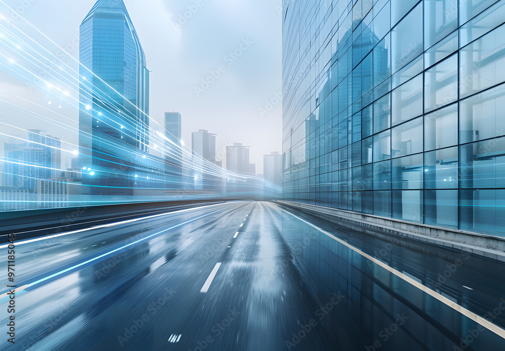 Fototapeta premium Road surfaces leading to bustling cities