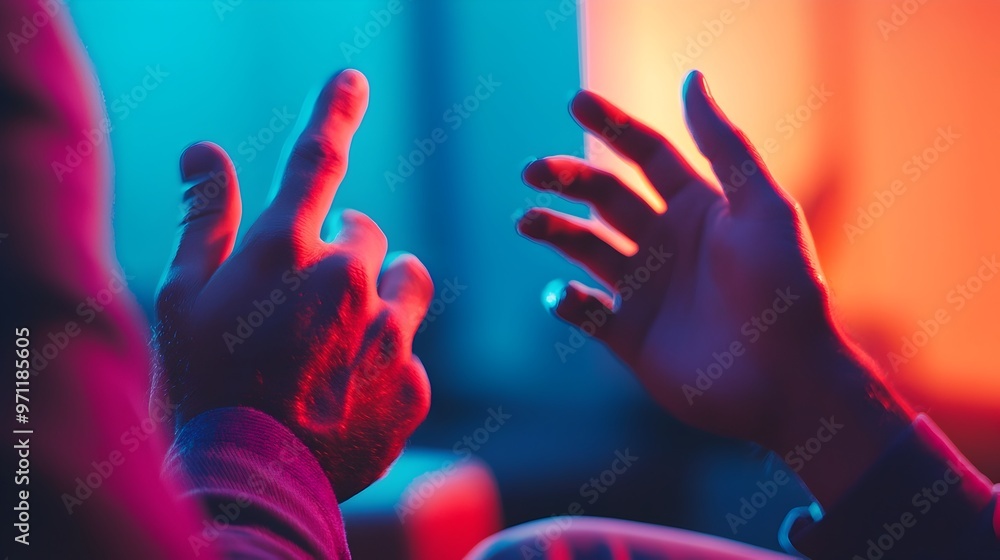 Animated Hands Gesturing During Passionate Business Discussion With Vibrant Background Animated Hands Gesturing During Passionate Business Discussion With Vibrant Background