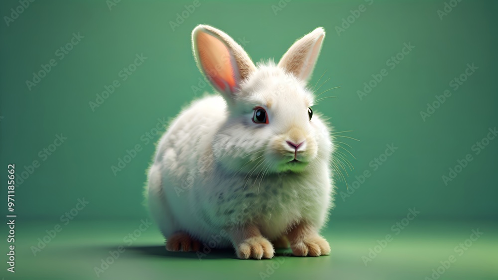 Obraz premium white rabbit on a blue background, Cute Easter bunny