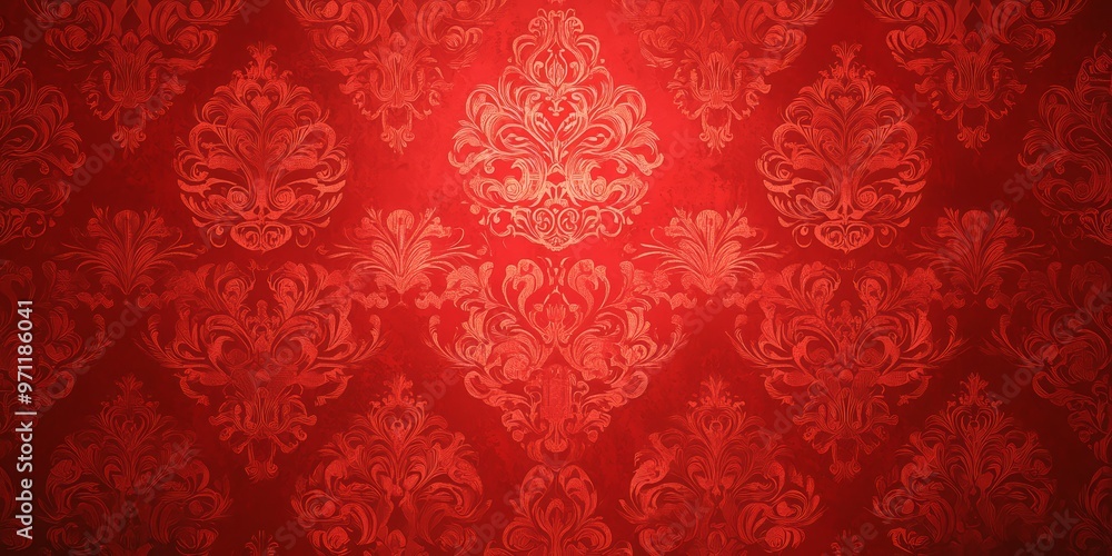 Abstract, baroque wallpaper pattern design. Red floral Victorian wallpaper background wall in grunge vintage / retro style. Abstract, baroque wallpaper pattern design. Red floral Victorian wallpaper background wall in grunge vintage / retro style.