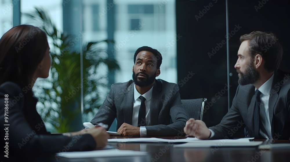 Intense Formal Job Interview with Business Panel in Modern Boardroom Intense Formal Job Interview with Business Panel in Modern Boardroom