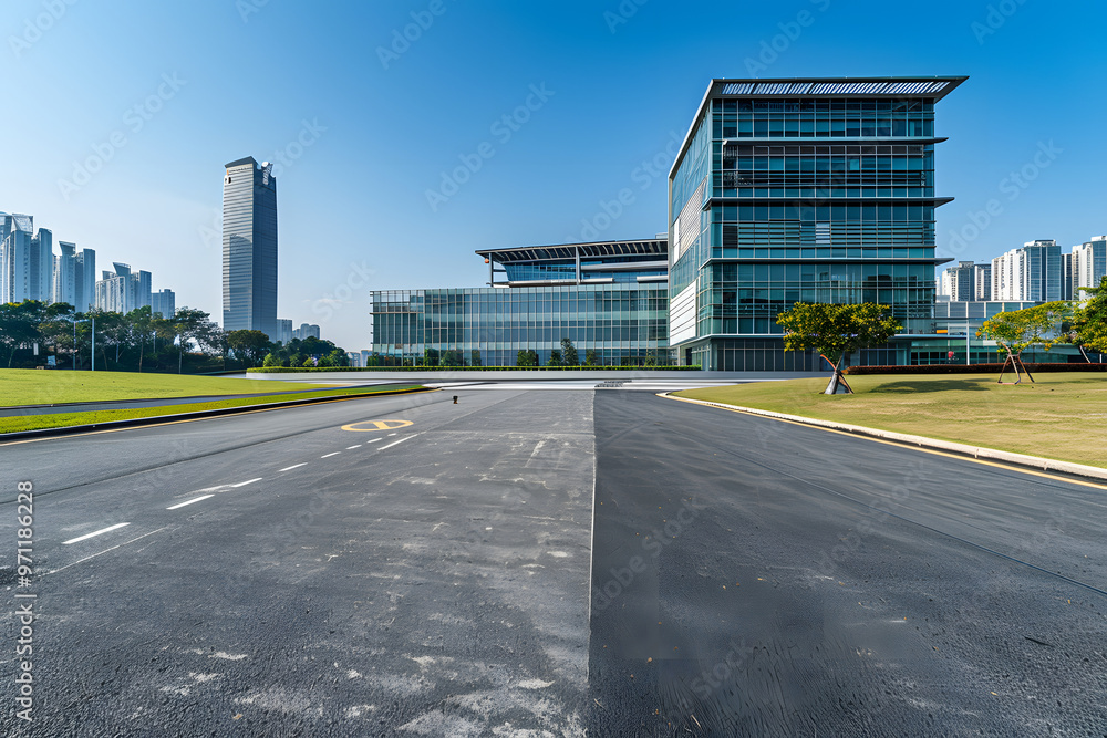 A flat space in front of a city building A flat space in front of a city building