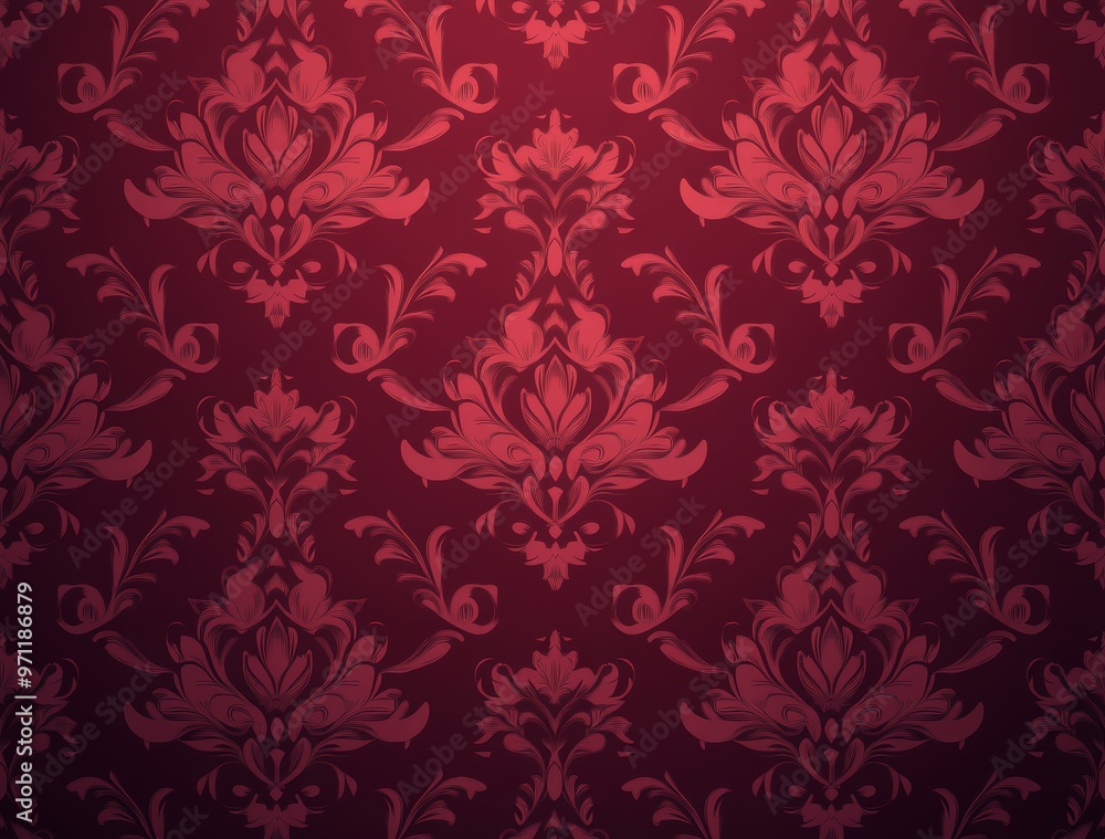 Abstract, baroque wallpaper pattern design. Red floral Victorian wallpaper background wall in grunge vintage / retro style. Abstract, baroque wallpaper pattern design. Red floral Victorian wallpaper background wall in grunge vintage / retro style.