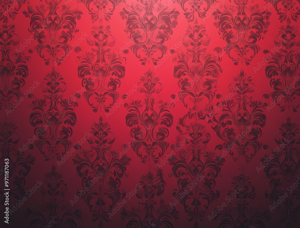 Abstract, baroque wallpaper pattern design. Red floral Victorian wallpaper background wall in grunge vintage / retro style. Abstract, baroque wallpaper pattern design. Red floral Victorian wallpaper background wall in grunge vintage / retro style.