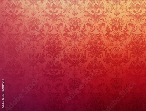 Abstract, baroque wallpaper pattern design. Red floral Victorian wallpaper background wall in grunge vintage / retro style.