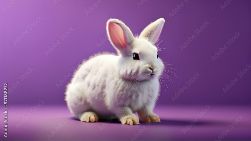 white rabbit on a purple background, Cute Easter bunny white rabbit on a purple background, Cute Easter bunny