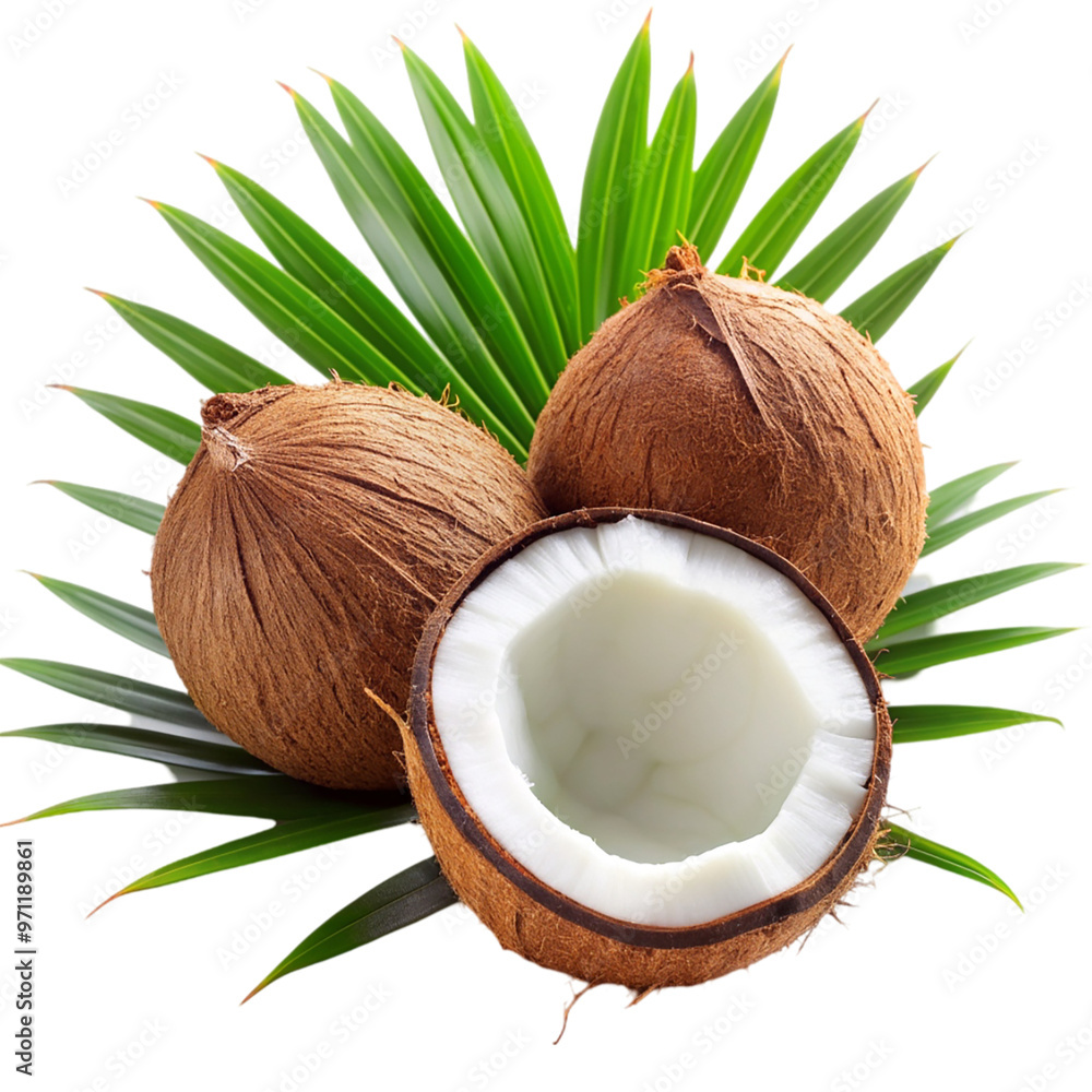 Coconuts with leaves Isolated on transparent background. Coconuts with leaves Isolated on transparent background.