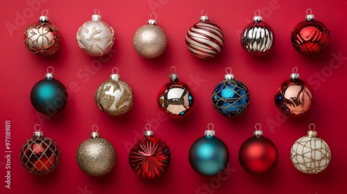 Elegant Crimson Backdrop with Hanging Christmas Ornaments